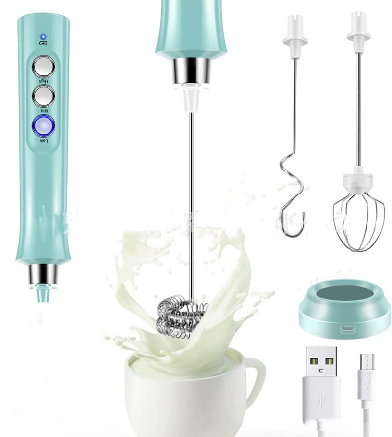 Rechargeable Electric Milk Frother with Stainless Base