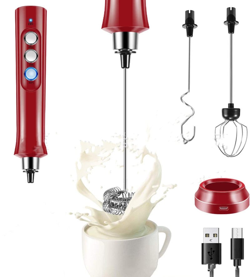 Rechargeable Electric Milk Frother with Stainless Base
